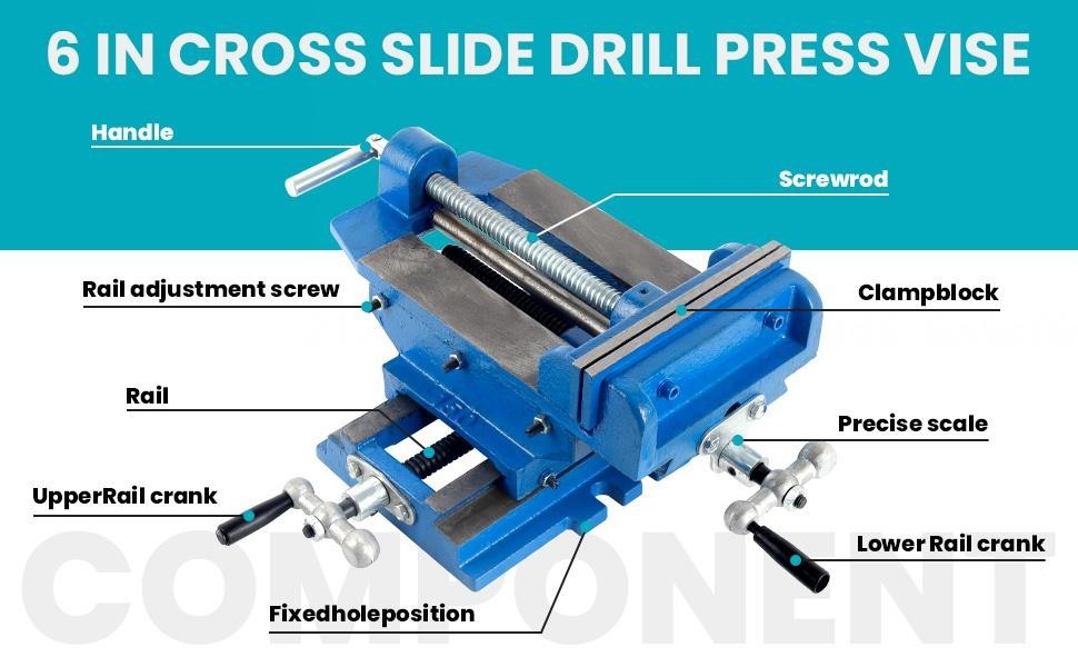 6 Inch 2 Way X-Y Drill Press Vise Blue Cross Slide Drill Press Vise w/ Dial