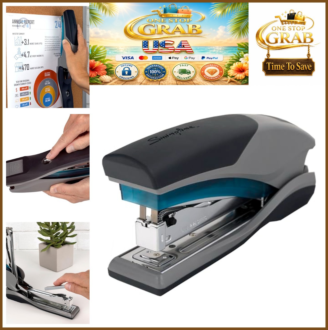 Desktop Stapler 25 Sheet Capacity Jam Free Reduced Effort Soft Grip Blue Gray