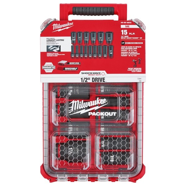 Milwaukee Tool 49-66-6802 15 Pc. Shockwave Impact Duty 1/2 In. Drive Sae Deep