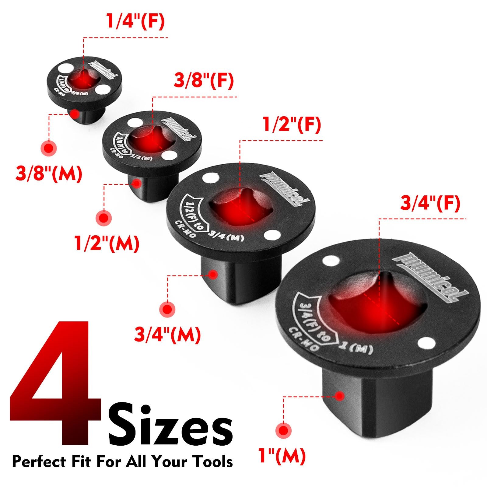 Mumicol 4PCS Low Profile Impact Socket Adapter Set, 3/8″ to 1/2″, 1/4″ Black