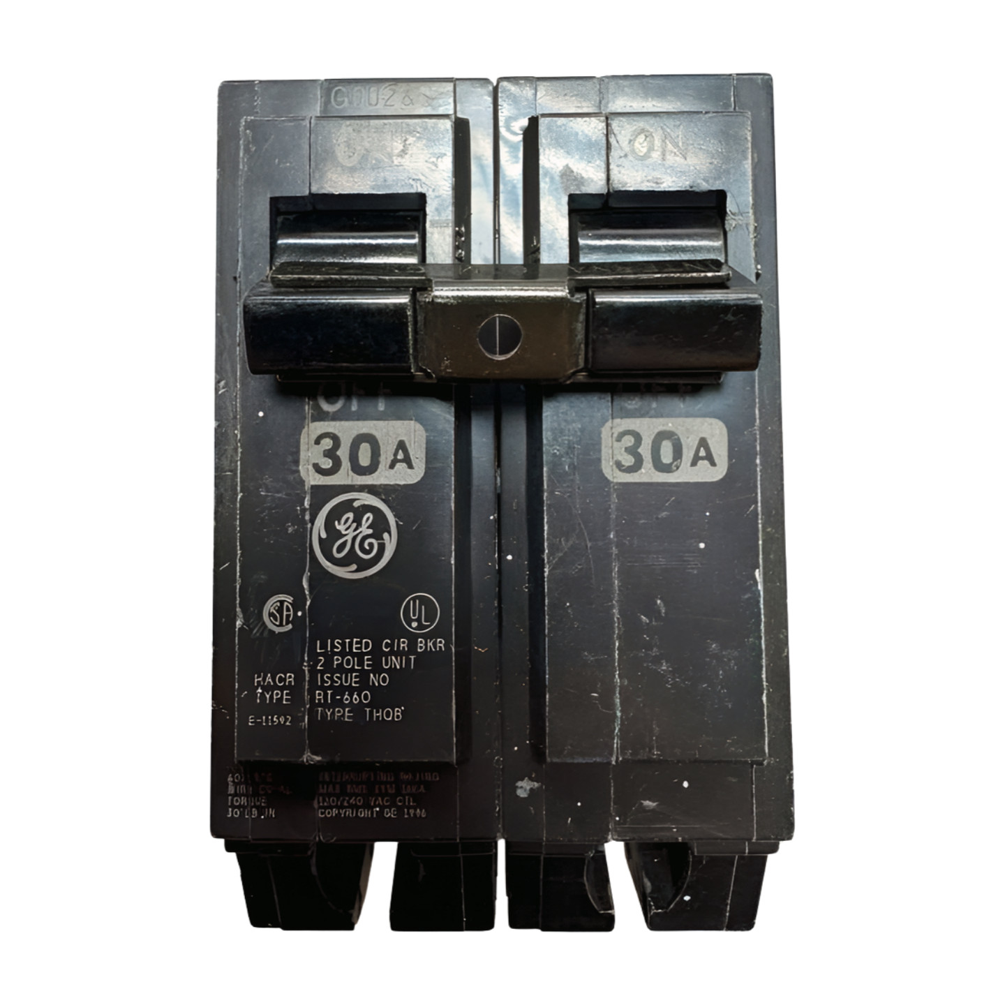 General Electric THQB2130 Circuit Breaker, 2-Pole, 30A, 120/240VAC, *Chipped*