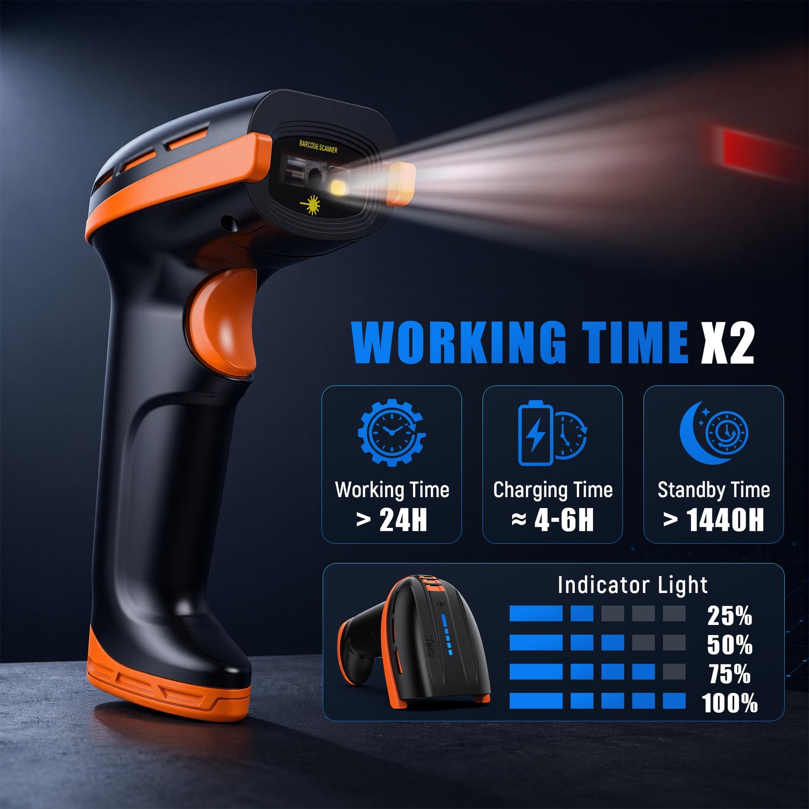 Tera Barcode Scanner Wireless with Stand: 1D 2D QR with Power Switch, D6100