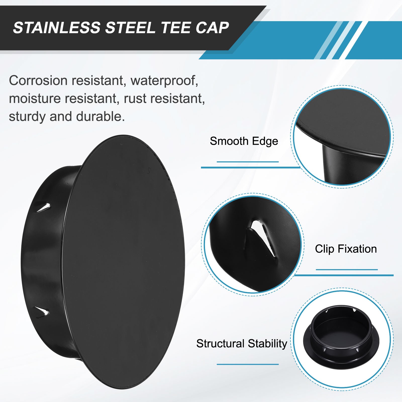 6.7″ (170mm) OD Stainless Steel Tee Cap Round Metal Dryer Vent Cover, Black