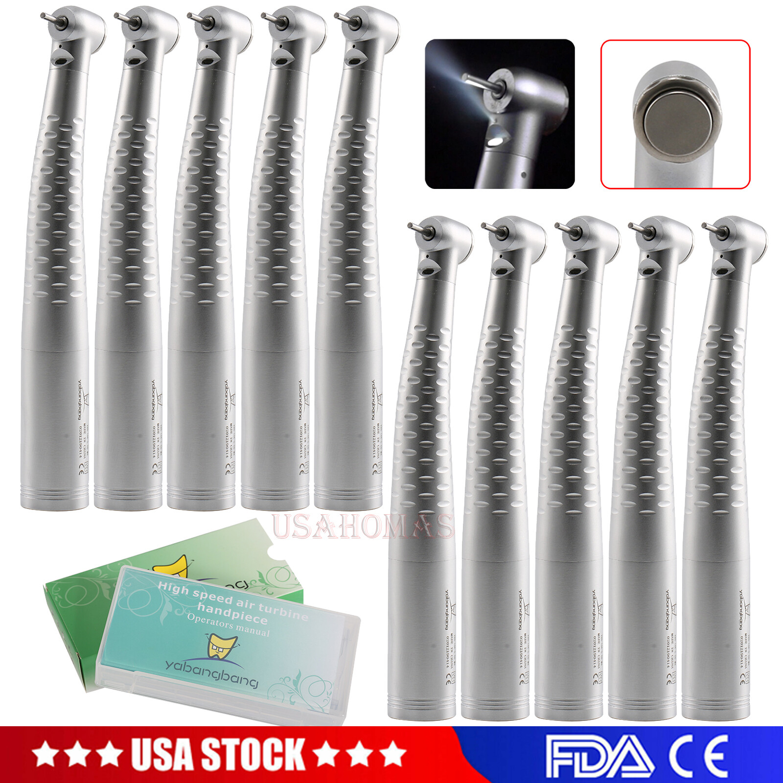 Dental Fiber Optic LED Handpiece Fast High Speed /LED Coupler 4/6Hole Fit KAVO