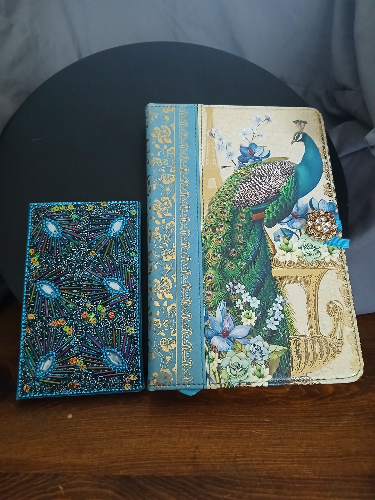 Punch Studio Jeweled Brooch Journal Scrolling Floral Purple Peacock w Gold 95058