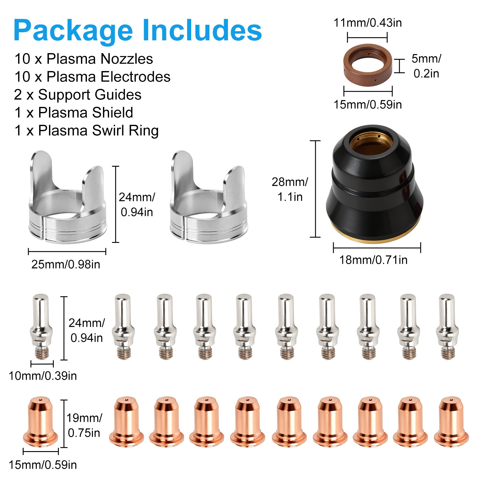 24PCS IPT40 Plasma Cutter Consumables Tips Electrodes for YESWELDER CUT-55DS Pro