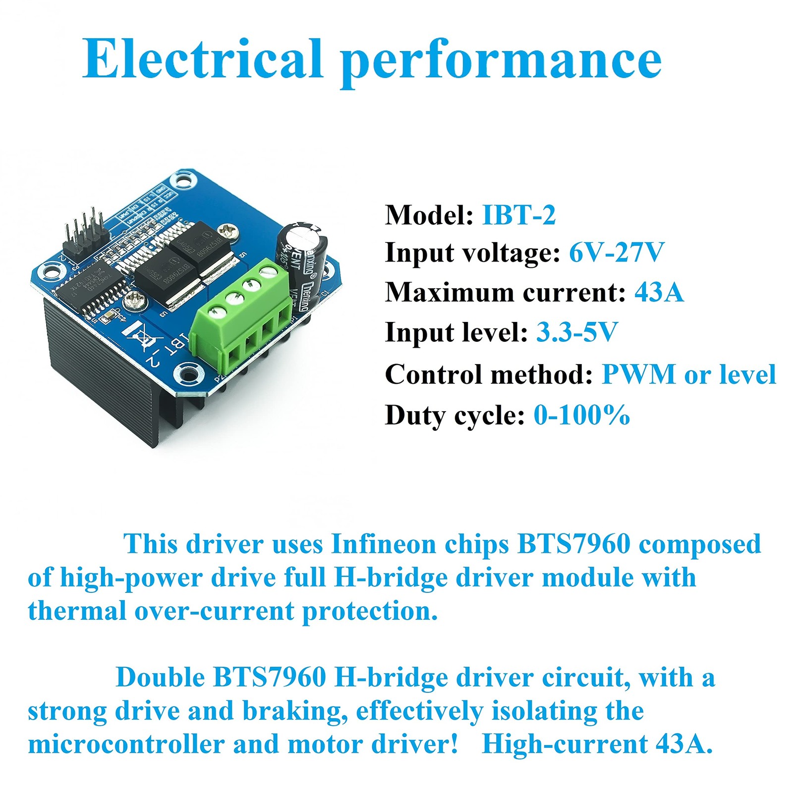 BTS7960 DC Motor Driver Compatible with 43A High Current Dual H-Bridge Motor …