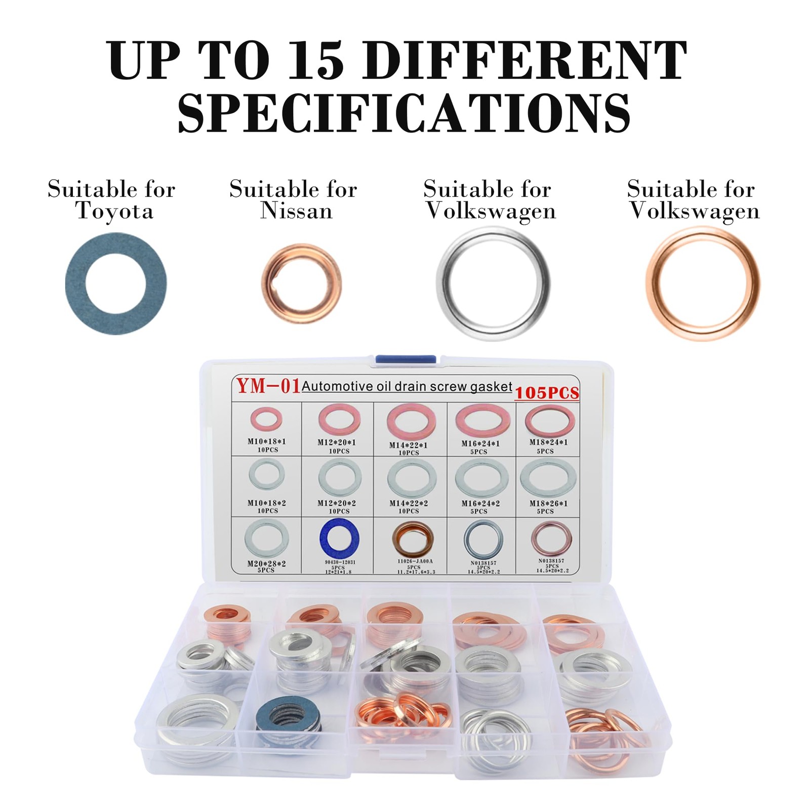 105PCS Car Oil Drain Plug Gaskets Assortment Parts 1.10×1.10×0.07 inch