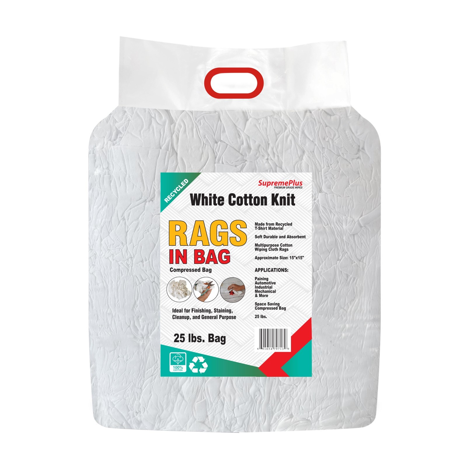 White Knit T-Shirt Cotton Rags-1000 lbs. Pallet 40×25 lbs -Multipurpose Cleaning
