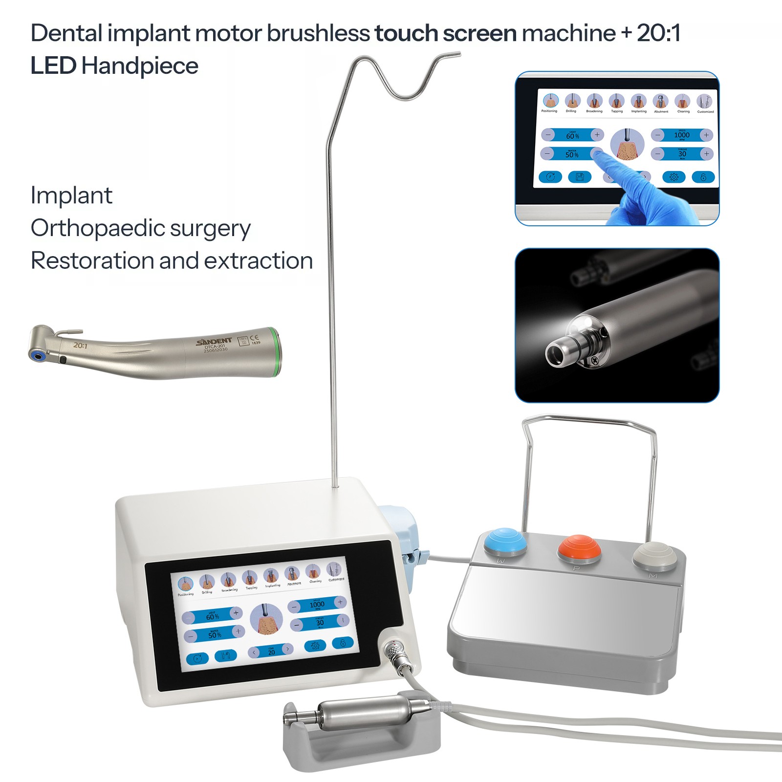 Dental Implant Motor System Surgical Brushless Motor 20:1 Contra Angle YBB