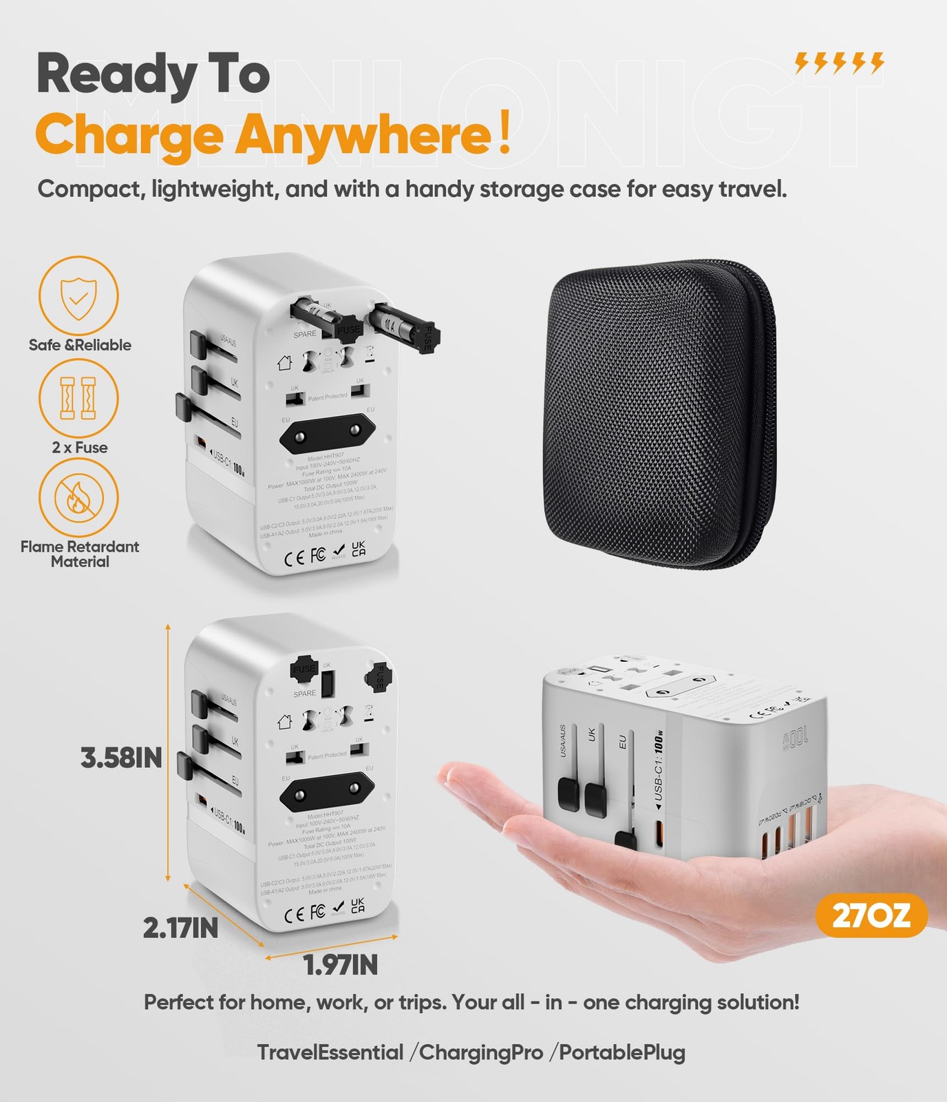 New Universal Travel Adapter GaN 100W,International Power Adapter with 5 USB(…
