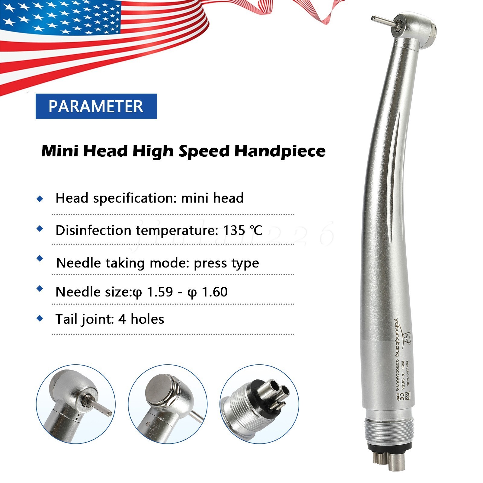 Dental High Speed Handpiece Small Mini Head Turbine 4 Hole Fit NSK