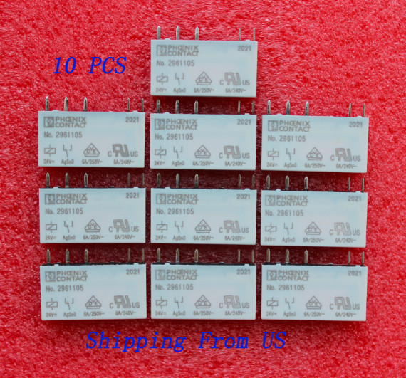 NO.2961105 Phoenix Contact Power Relay 5 Pins 6A 250VAC 24VDC(Pack of 10)