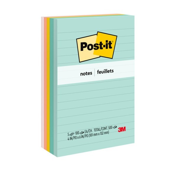 Post-it Lined Sticky Notes: 4 in. x 6 in. (Beachside Cafe) *100-sheets per pad /