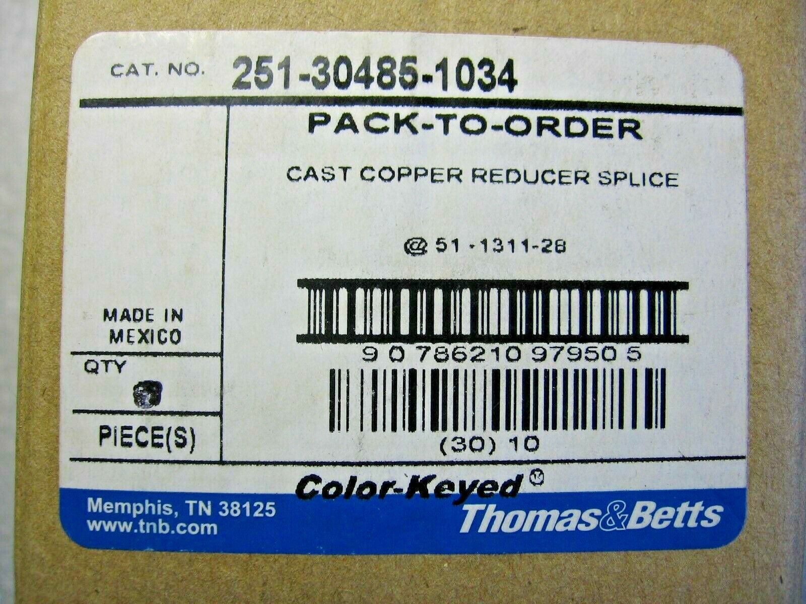2) Thomas & Betts 251-30485-1034 Cast Copper Red. Butt Splice #8 AWG to #14 AWG