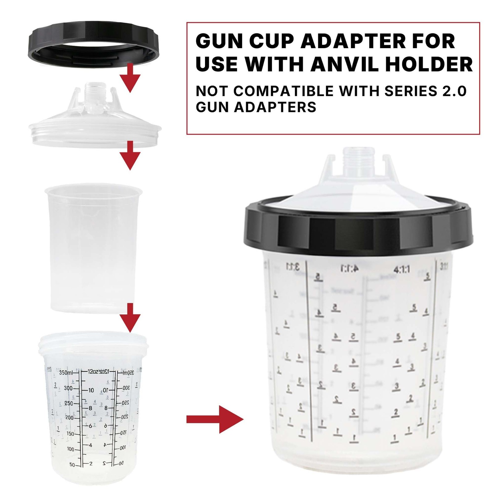 LAUCO 4 Pack Paint Spray Gun Hard Cup Set, 400ML (13.5 Oz) Reusable Mixing Cups