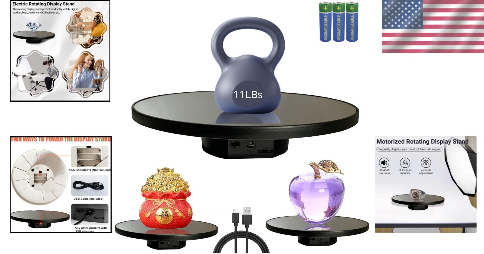 Motorized 10in Electric Rotating Display Stand Holds 11lbs Jewelry Photography