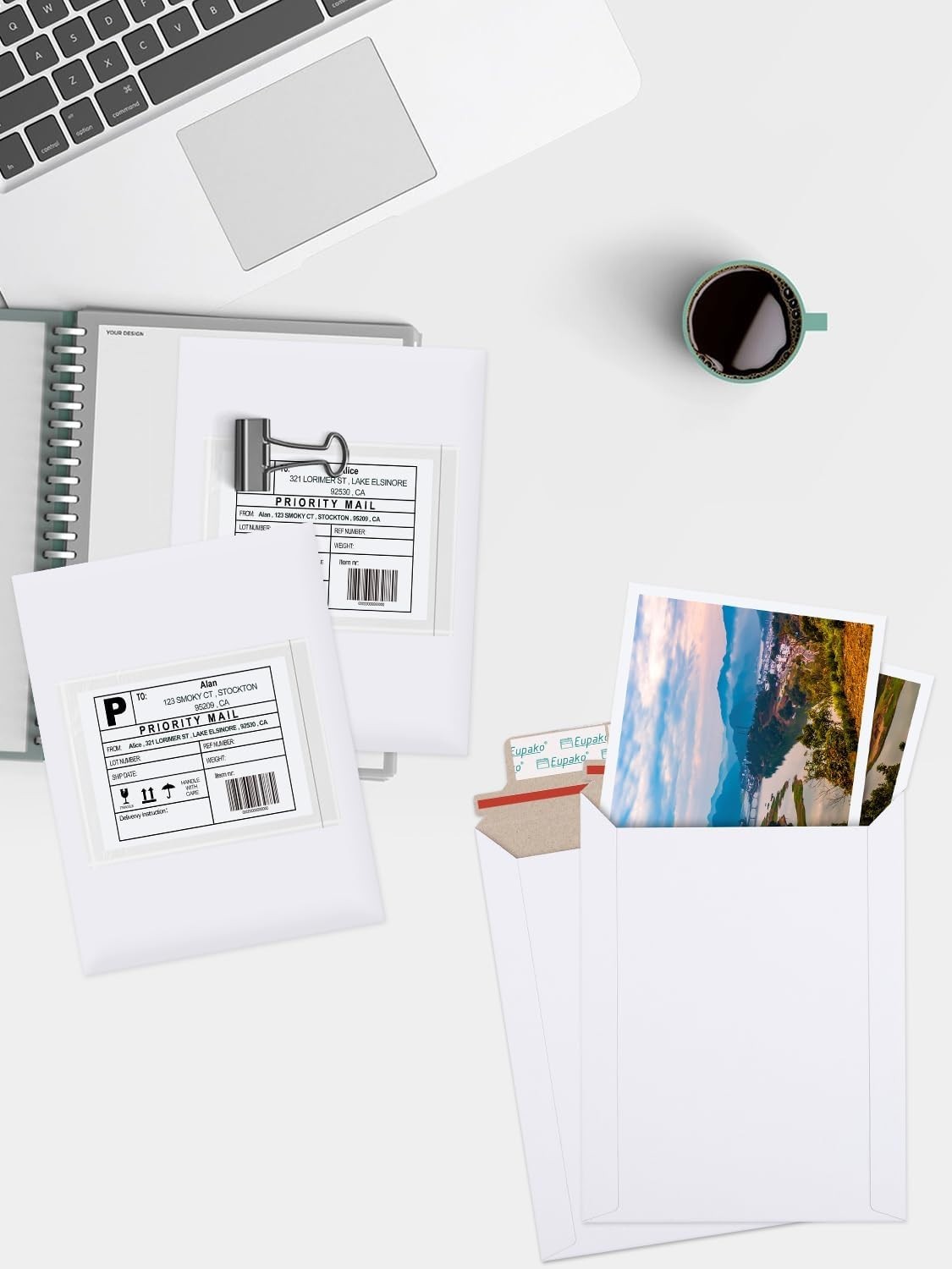 6×8″ 25 Pack Photo Document Mailer White Stay Flat Self-Seal Cardboard Envelo…