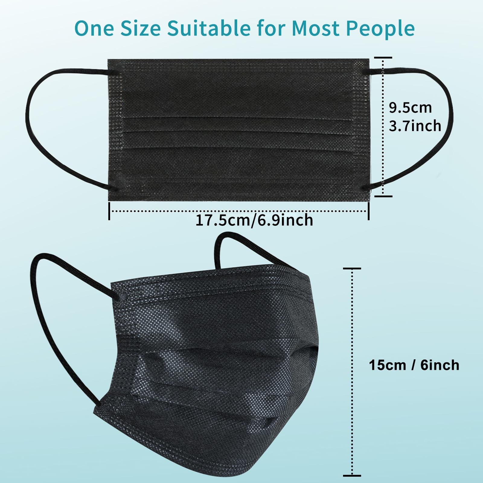 100Pcs Disposable Face Masks, Black Face Mask, 3 Ply Disposable Mask