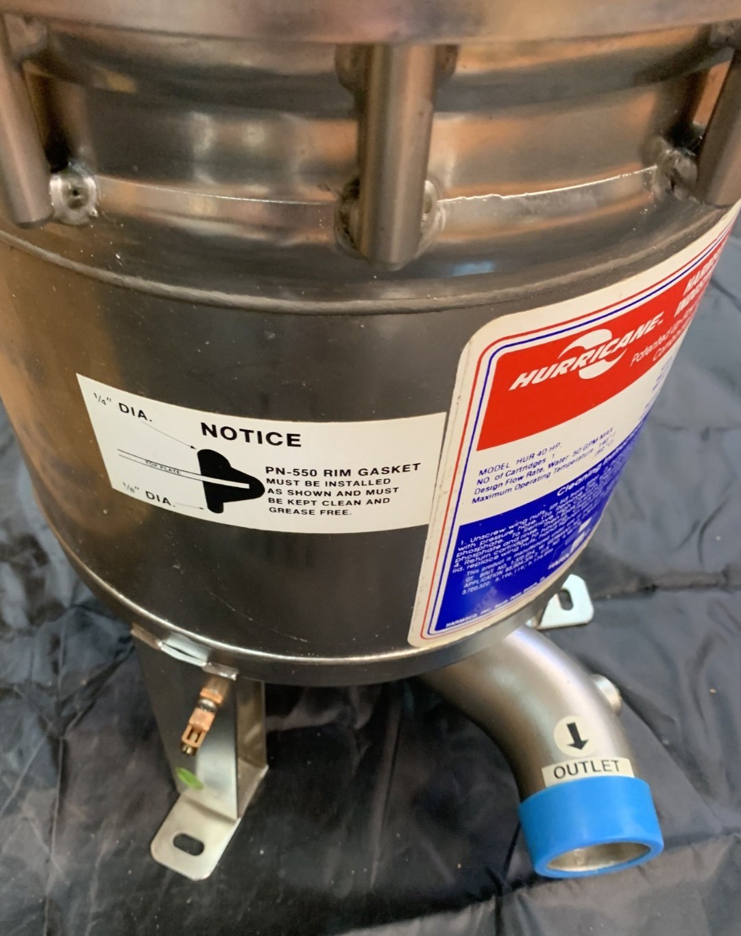 Harmsco HUR 40 HP (Hurricane) Cyclonic Single Cartridge Filter Housing, 304 SS