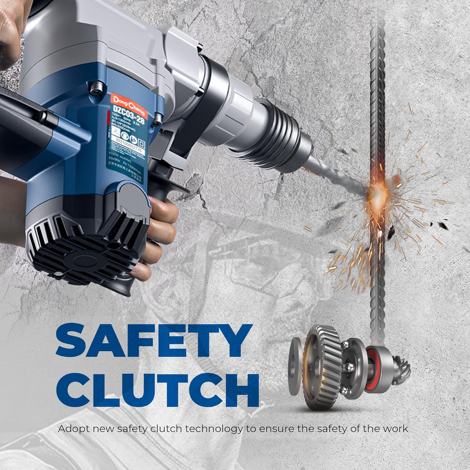 1-1/8 Inch Sds-Plus Rotary Hammer Drill with Safety Clutch, 9.2 Amp Heavy Duty C