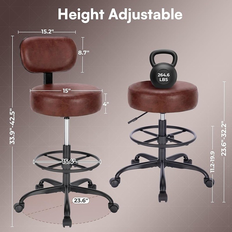 Adjustable Drafting Stool Rolling Office Chair Industrial Height Adjustable New
