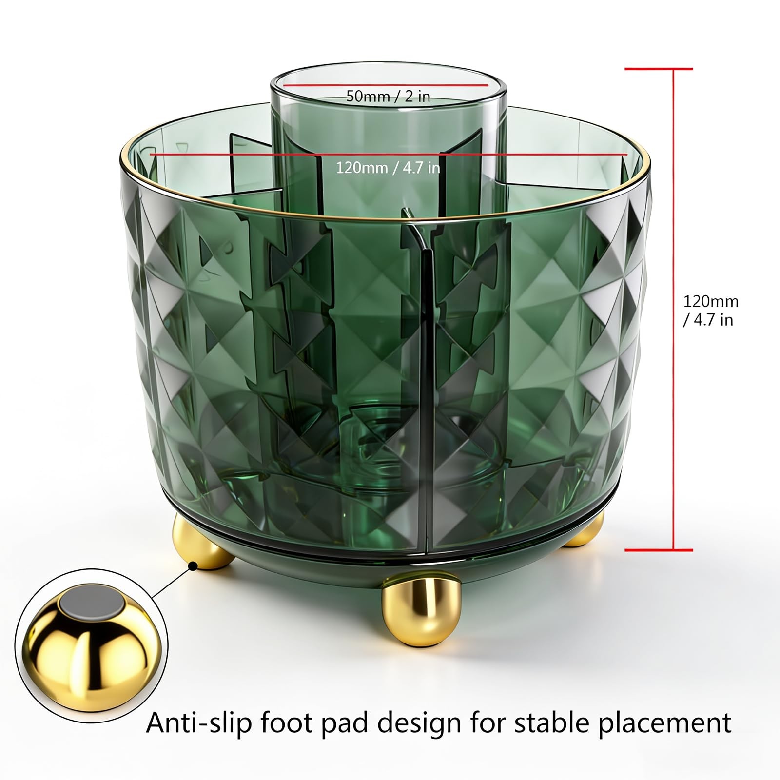 Dark Green Pen Pencil Holder for Desk, 360° Rotating Pen Organizer, Rotating