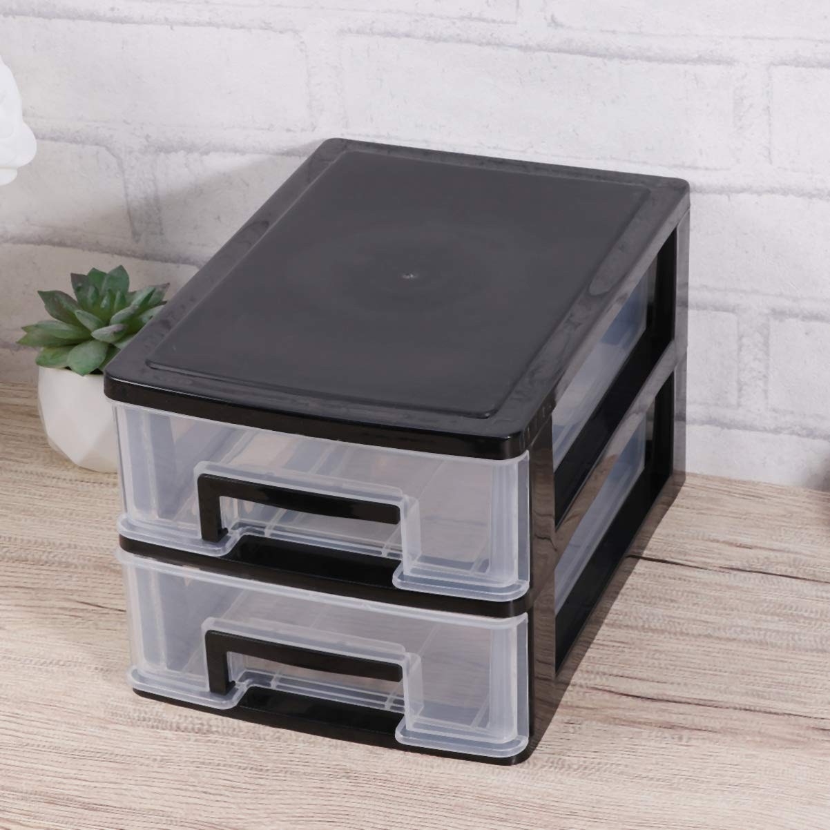 2-Tier Clear Desktop Organizer with Drawers -Stackable Storage Box for Makeup…