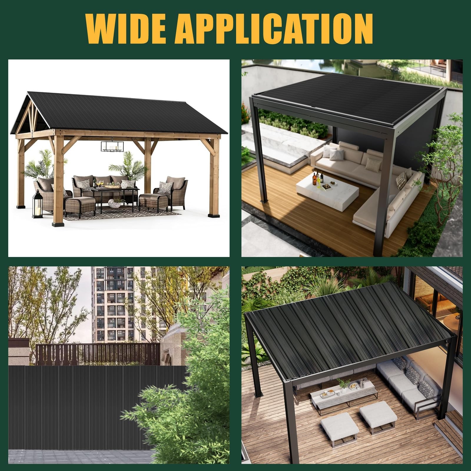 18 pcs Galvanized Steel Roof 18PCS-L42.52″×W17.72″, Black