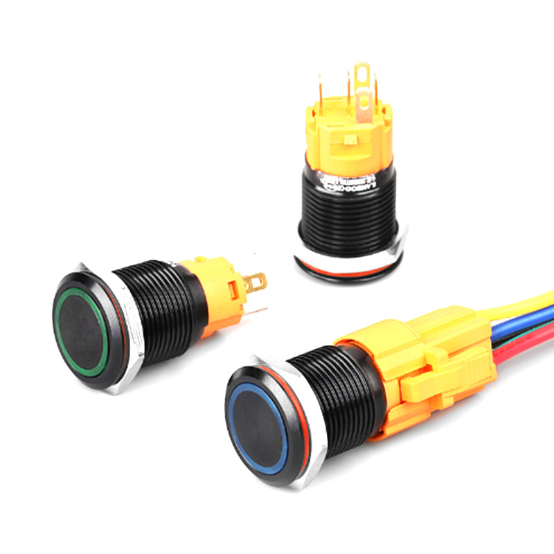 16mm Tri-color RGB LED Ring LED Black aluminium alloy Push Button switch CE,RoHS