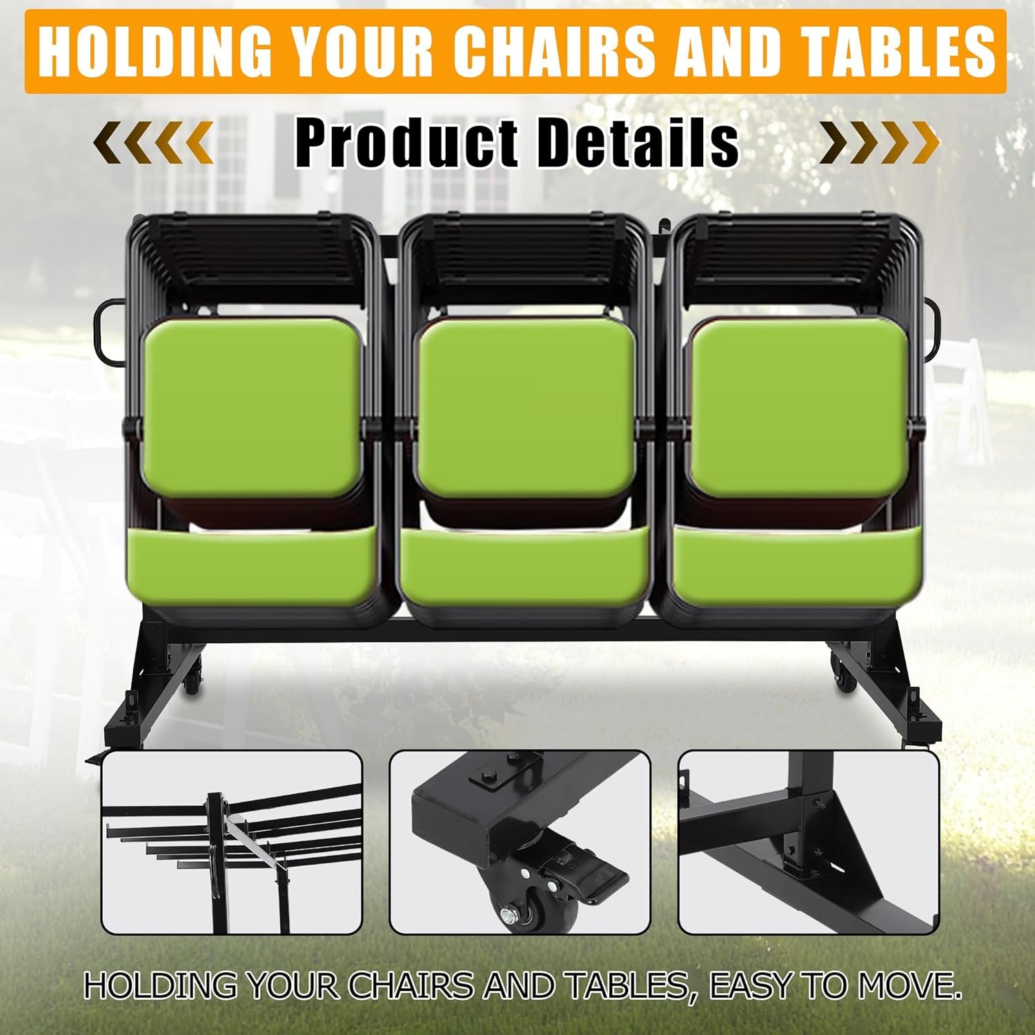 Folding Chair Rack Cart for 42 Chairs or 12 Tables of 400 LBS with Wheels
