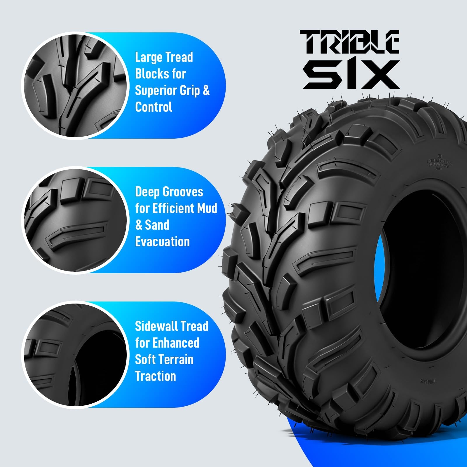 24×8-12 ATV UTV Tires 6 PR All-Terrain for Sand Mud Trail Tubeless Pack of 2