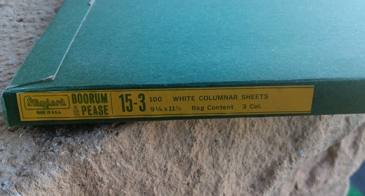 Vintage Boorum & Pease Columnar Accounting Sheets 15-3 Column 9-1/4 x 11-7/8 Box