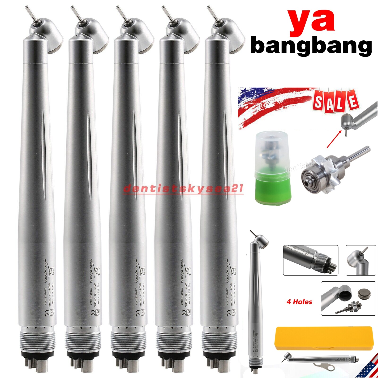 1/5Pc NSK Style Dental 45 Degree Surgical High Speed Handpiece Push Button 4Hole