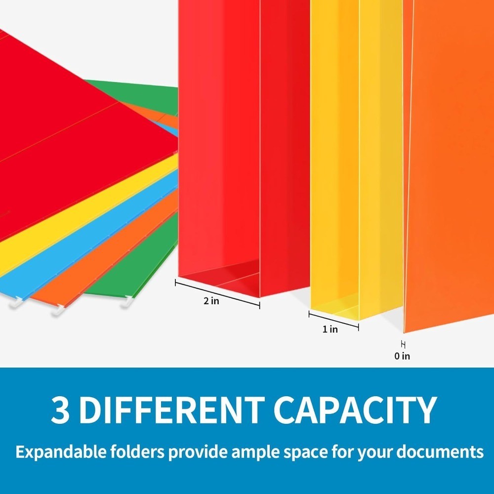 Hanging File Folders 12-Pack Letter Size, 1/5-Cut Adjustable Tabs, 12 Assorted