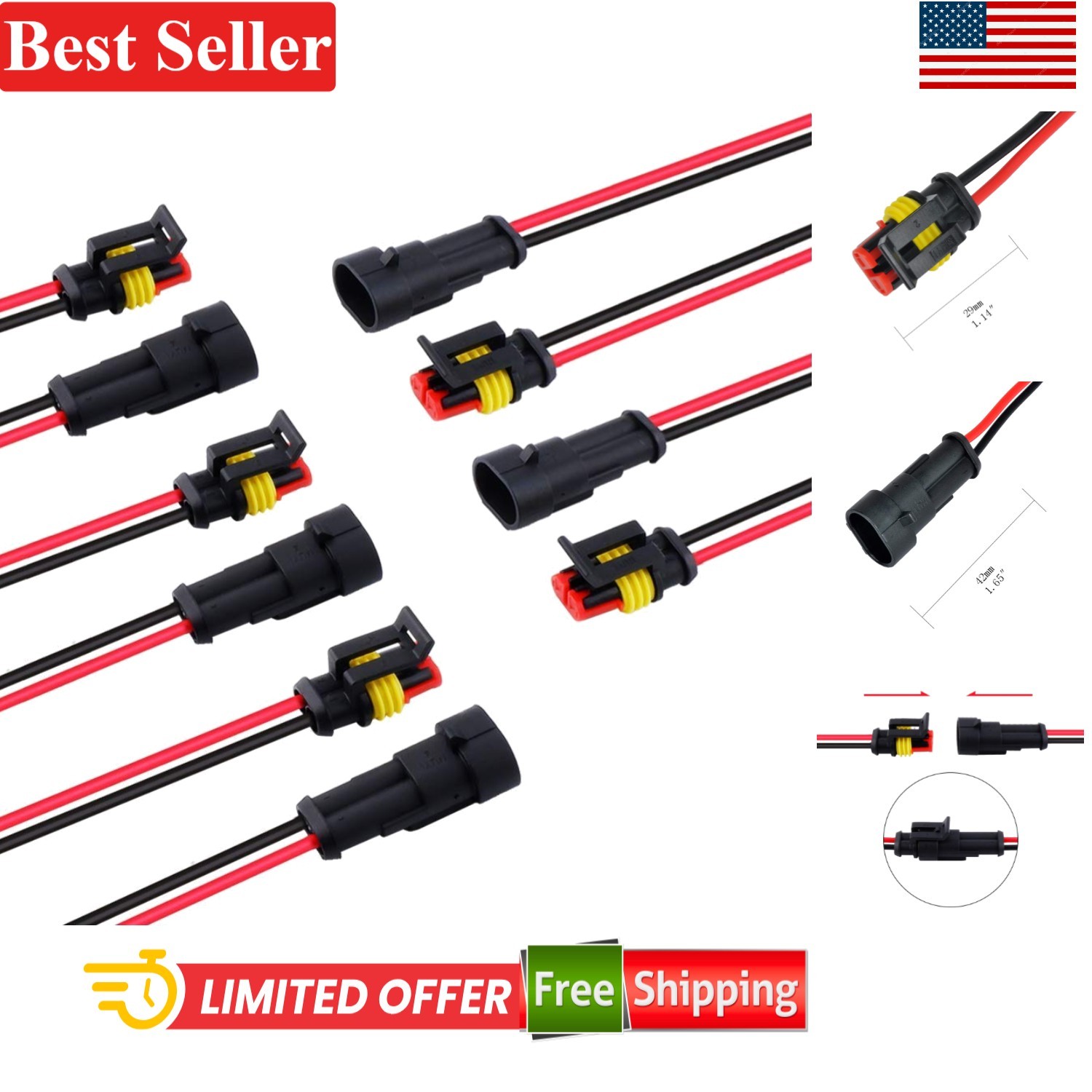 Waterproof 2Pin Connector Kit – 18AWG, Quick Connect & Disconnect, 10pcs
