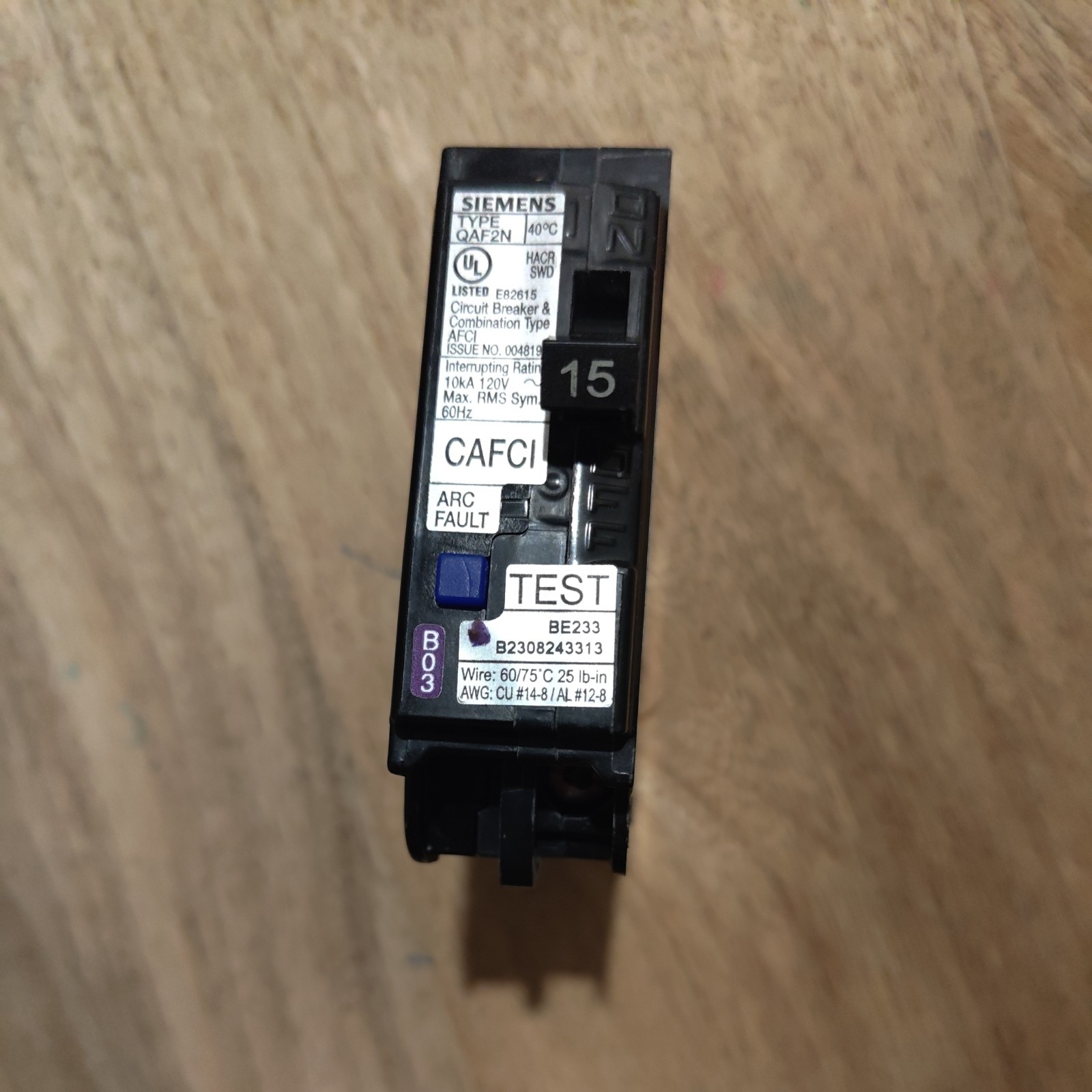 Siemens QA115AFCN Circuit Breaker AFCI 15A 1-Pole 120/240V
