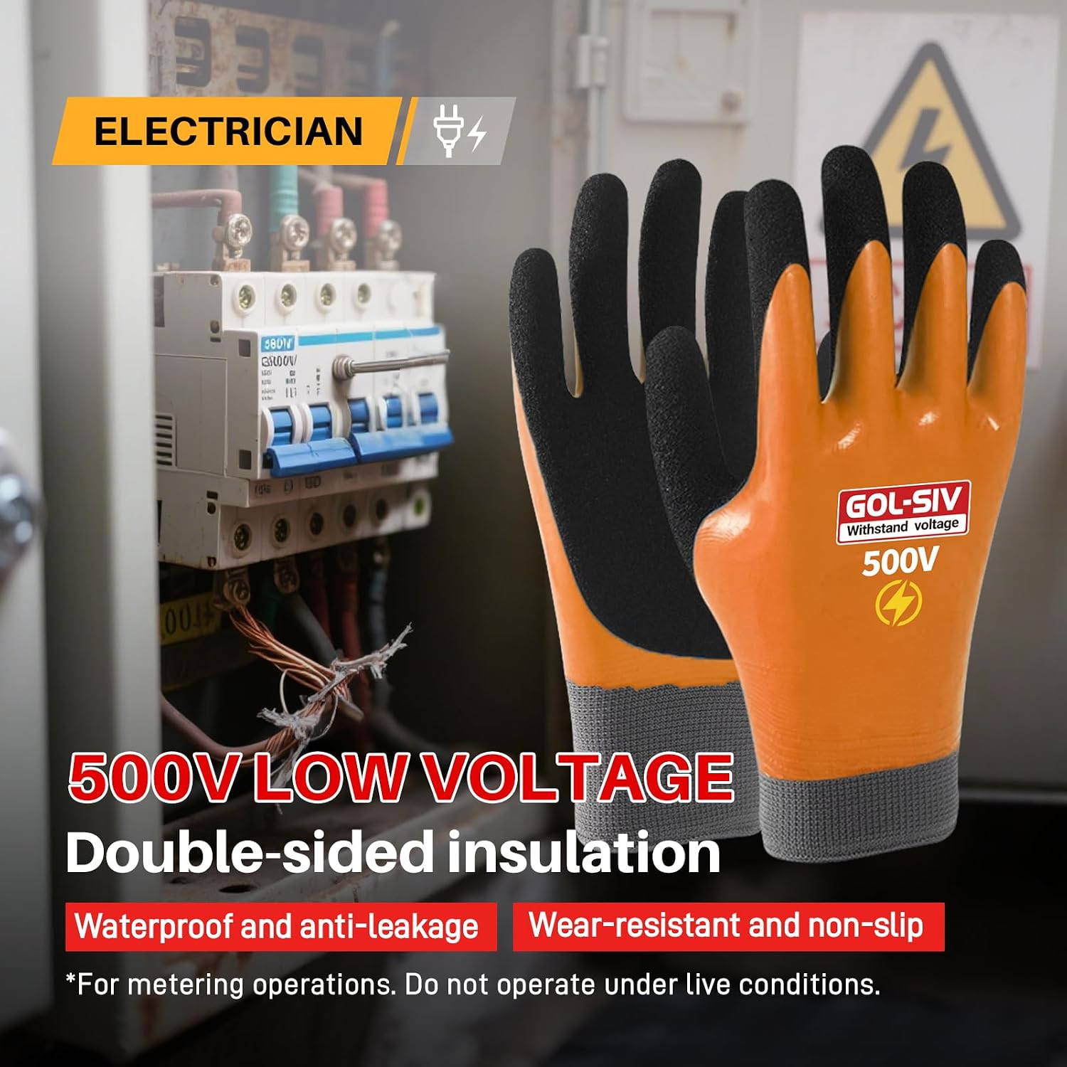 Electrical Insulated Gloves, 500V High Voltage Resistance Electrician Safety