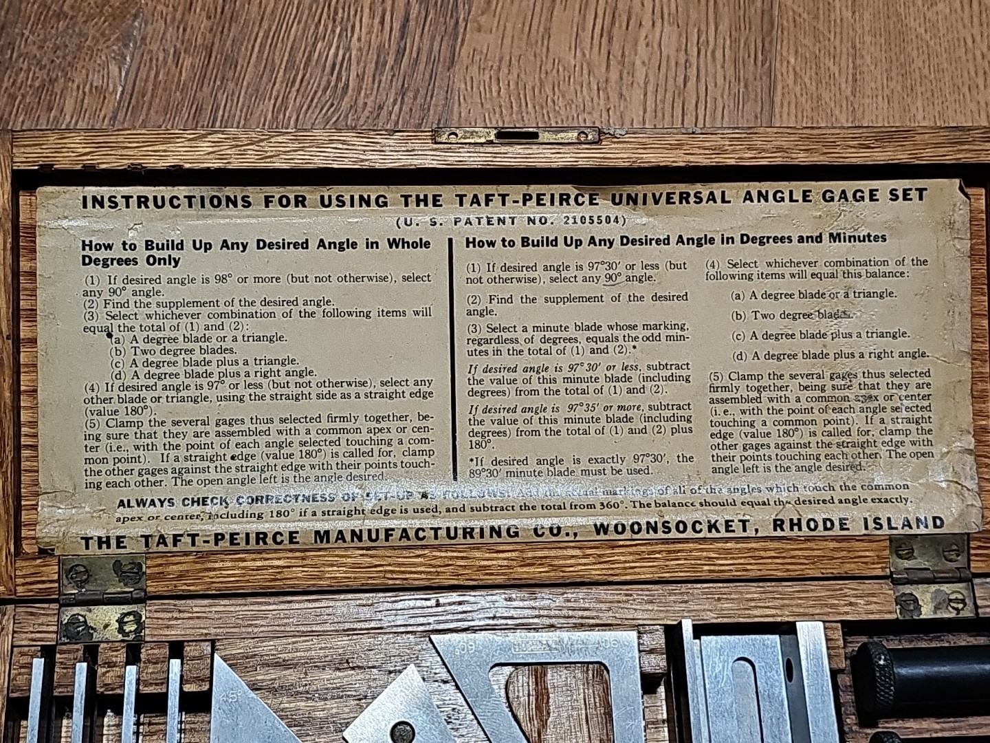 Taft Peirce Universal Angle Gage Set Vintage set complete 1938 Quick Shipping
