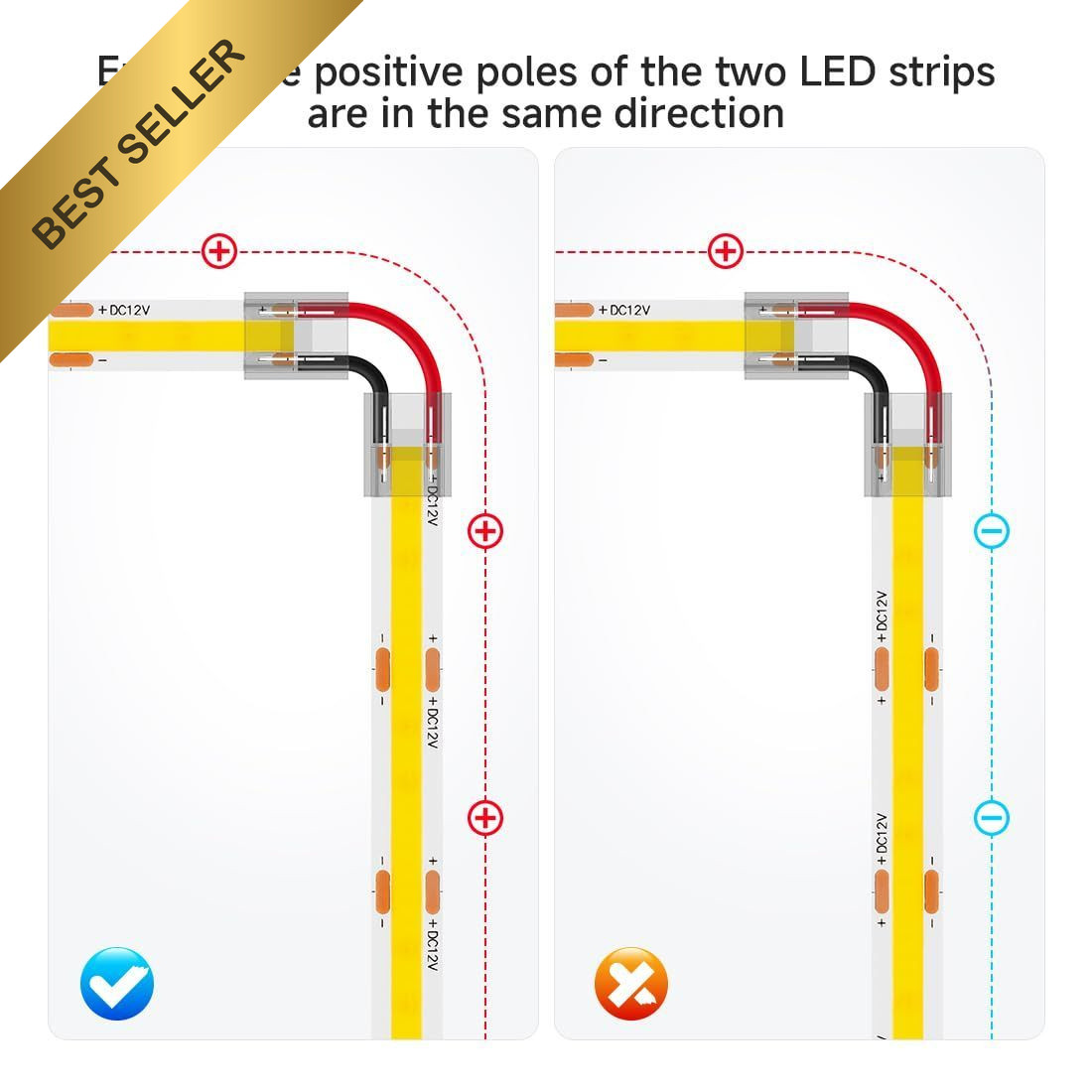 BTF LIGHTING FCOB COB 8mm Connector Kit Solderless 2 Pin Single Color Strip