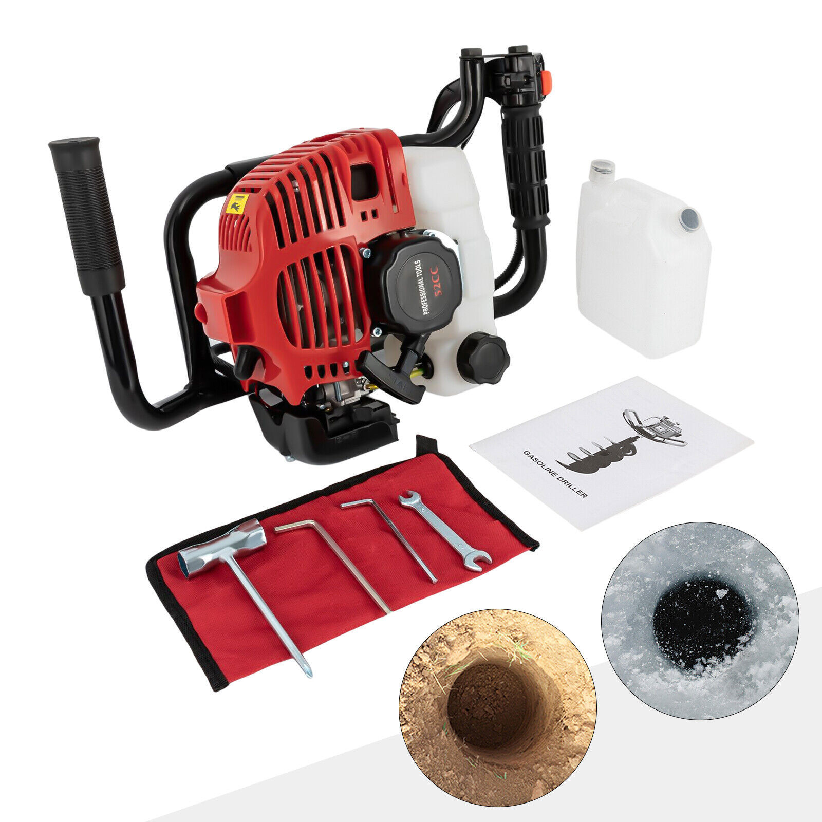 52CC Gas Powered Earth Auger Post Hole Digger Auger 2Stroke 2hp