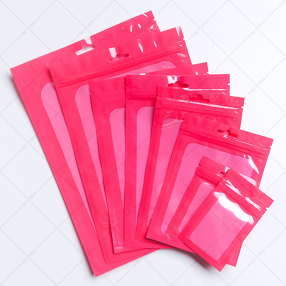 Multi-size&Color Double-Side Glossy Mylar Flat Zip Lock Bag w/Window&Hang Hole