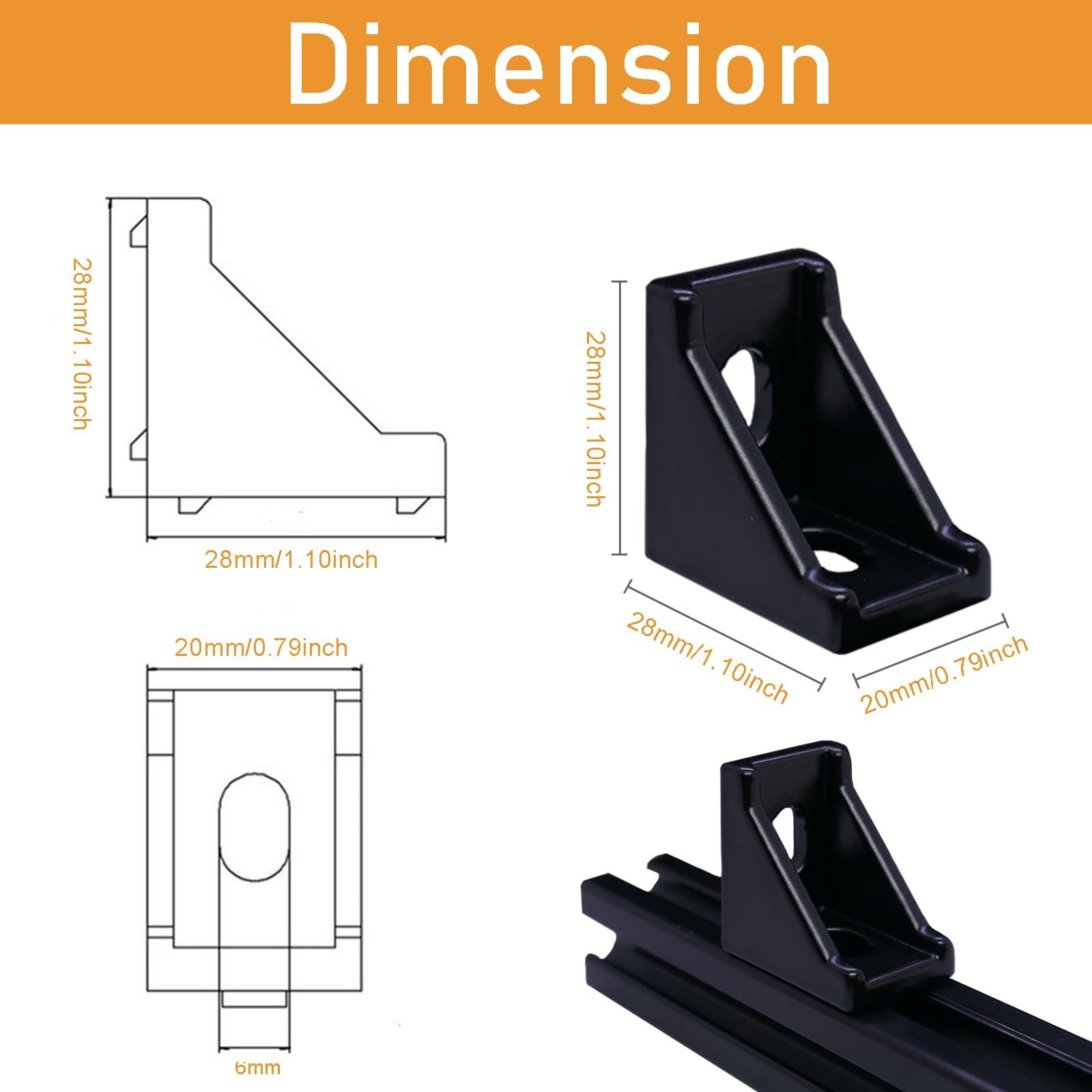 20 Sets Black 2020 Series Aluminum Profile Connector Corner Brackets New
