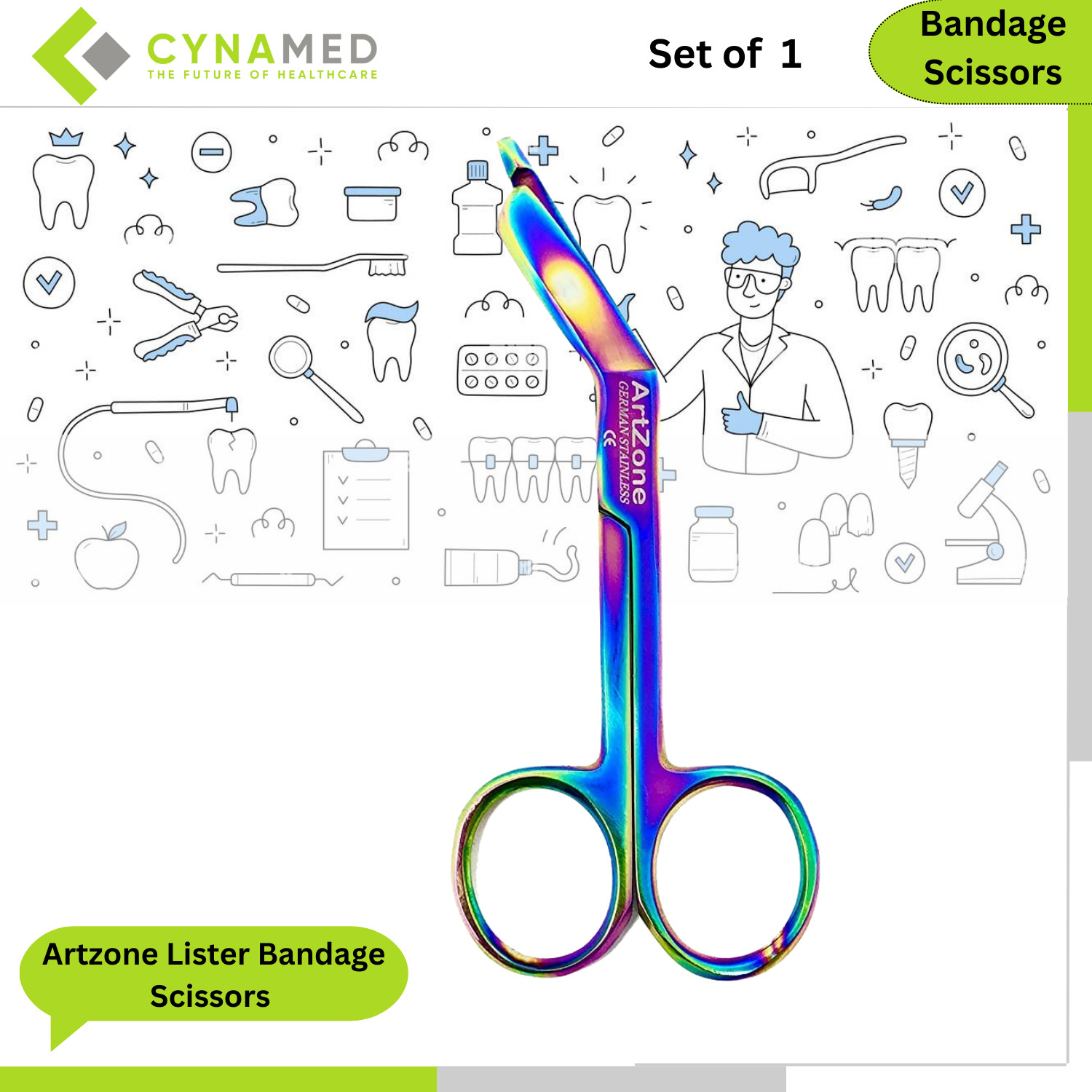 Cynamed Stainless Steel Artzone Lister Bandage Scissors Multi Colored Finish