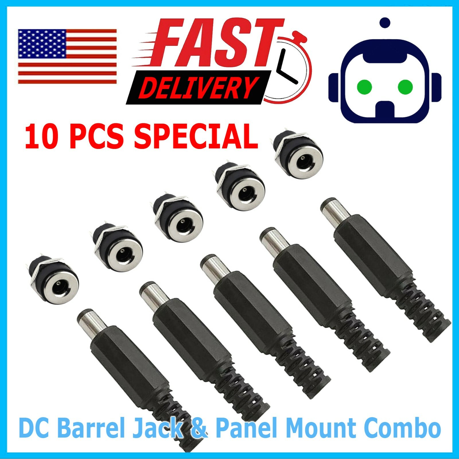 10PC Male Barrel Jack Plug Female Socket Panel Mount DC 12V Power Connectors