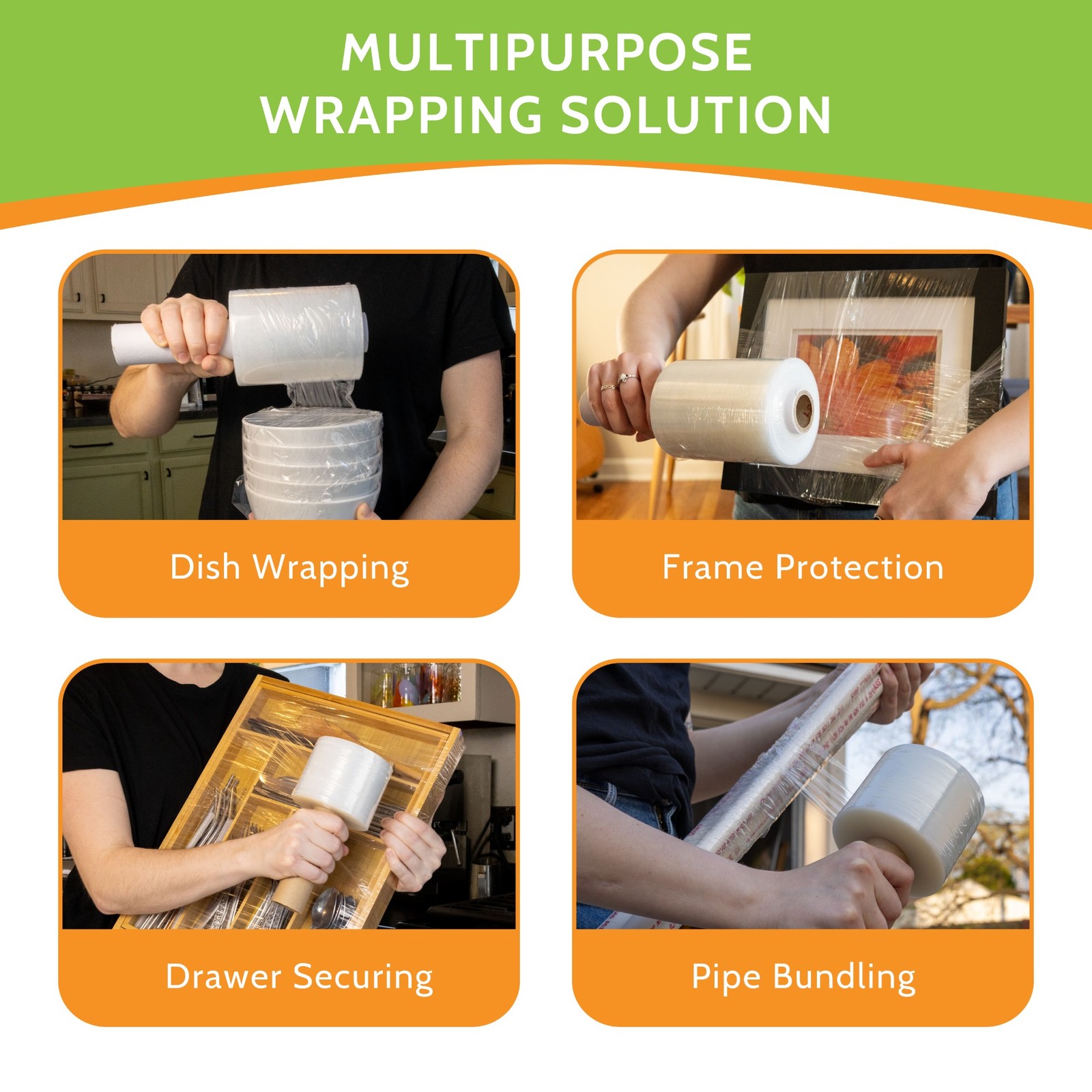 Clear Mini Stretch Shrink Wrap, 12 Rolls, 5″x1000′, 80 Ga, Pre-Attached Handles
