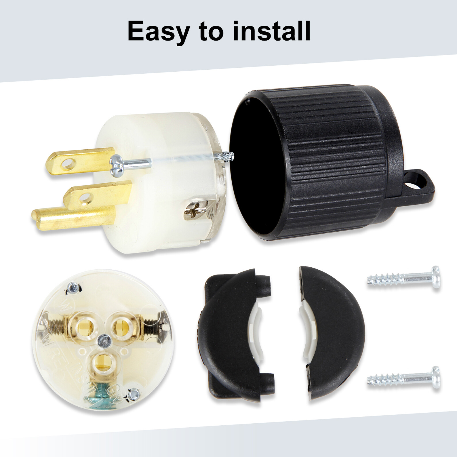Straight Blade Plug NEMA 5-15P AC 15A 125V, 2 Pole, 3 Wire Male Connector 2 Pack