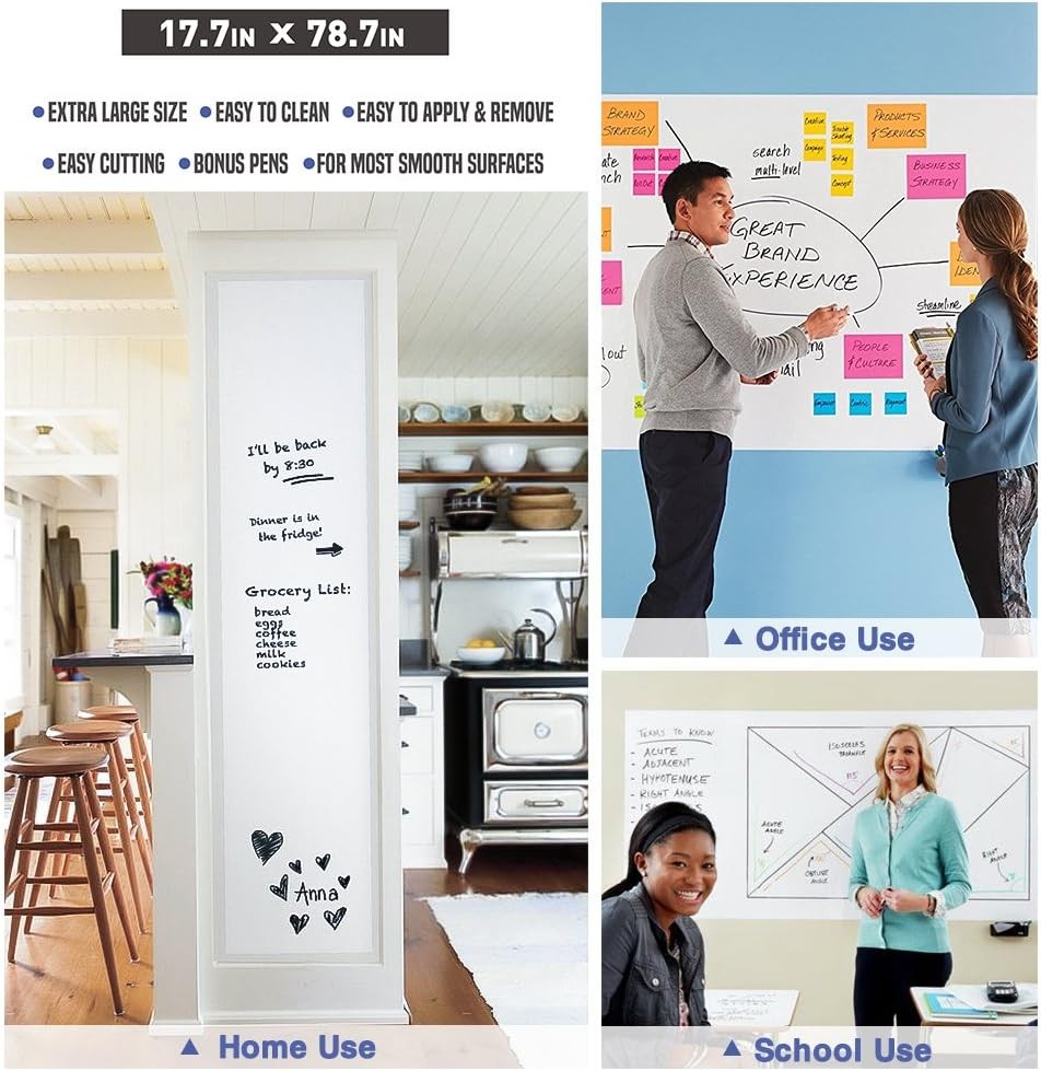Nicpro Dry Erase Whiteboard Sticker Wall 79"W x 17.7"H, White