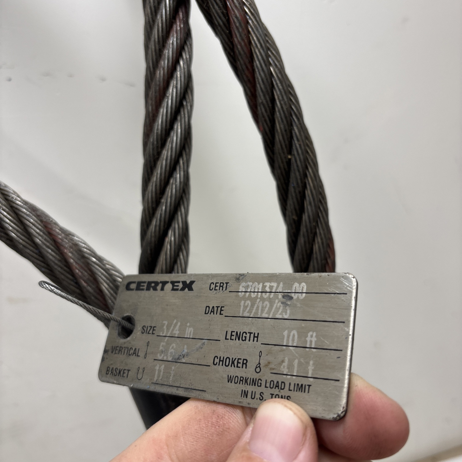 Certex LIFT-ALL Wire Rope Sling,10 ft L,11200 lb Load Cap.. 3/4” Rope