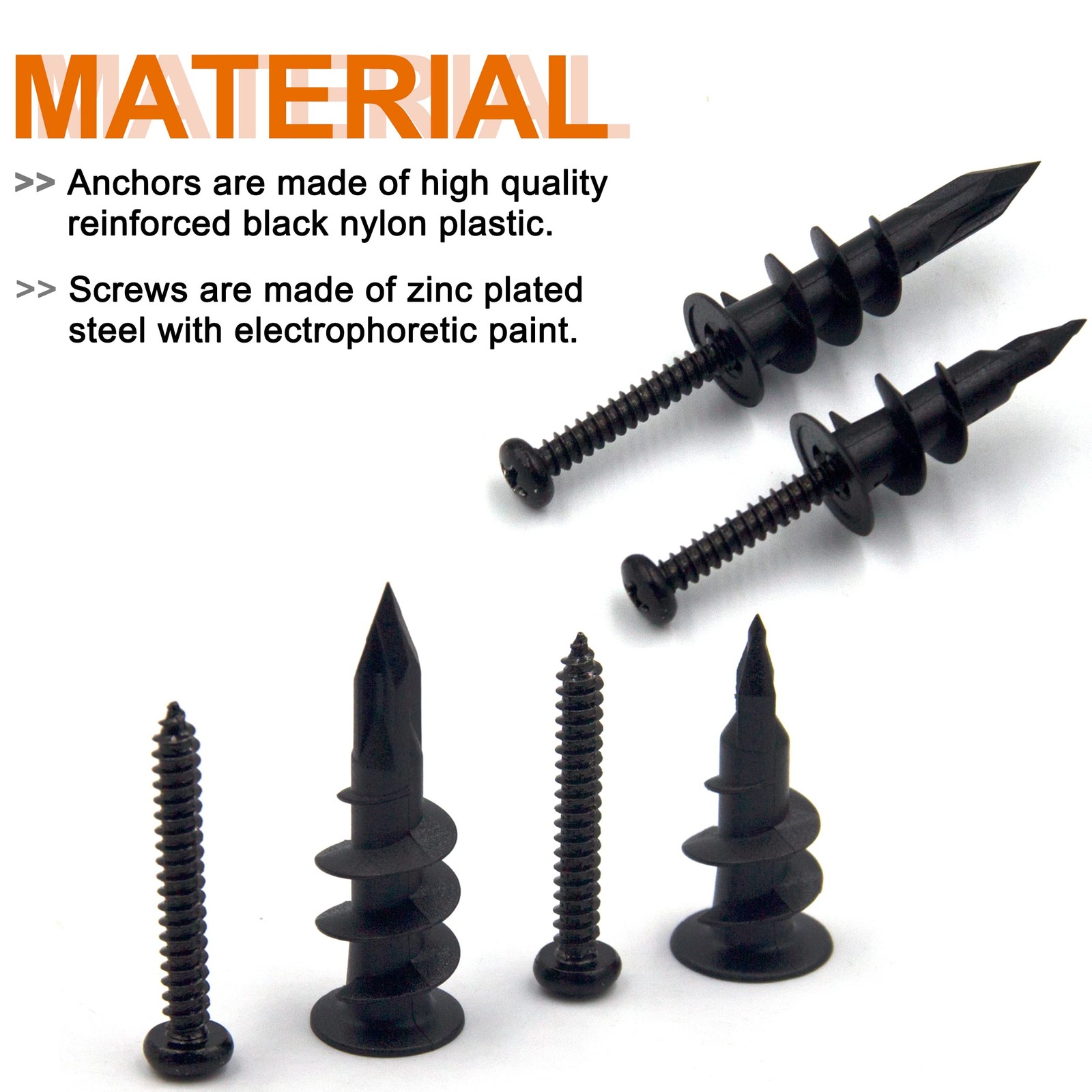 ISPINNER 100pcs #6#8 Self Drilling Plastic Drywall Anchors with #6 #8, Black